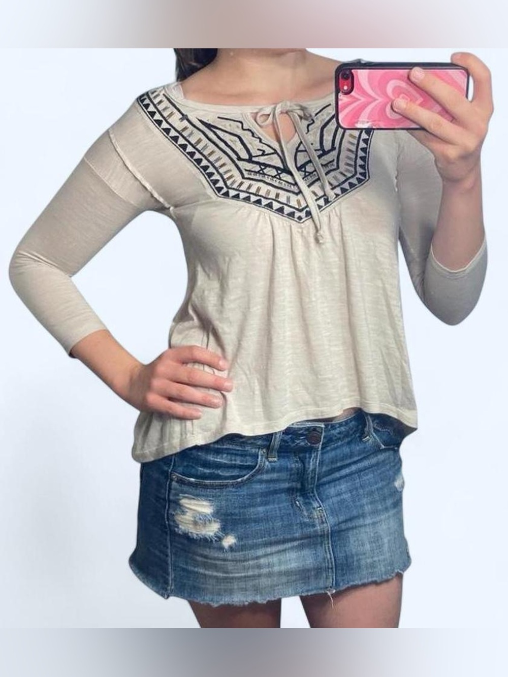 Vintage Hollister Cream-Tan Tunic Summer Top